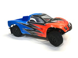 RC body for Phat Bodies Raptor SCT with 225mm wheelbase, shown on a model RC car, featuring detailed design and aerodynamic shape.
