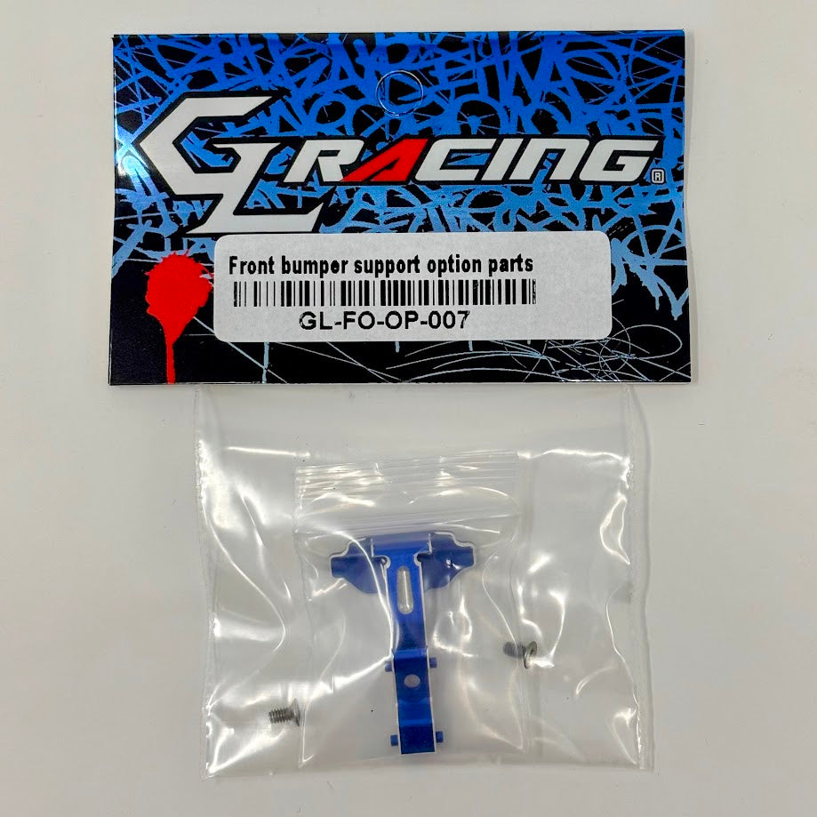 GL Racing aluminum front bumper support for Formula One car, shown in close-up detail.