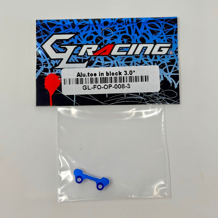 GL Racing GL Formula One aluminum toe-in block with 3° angle, used for precise wheel alignment in high-performance racing setups.