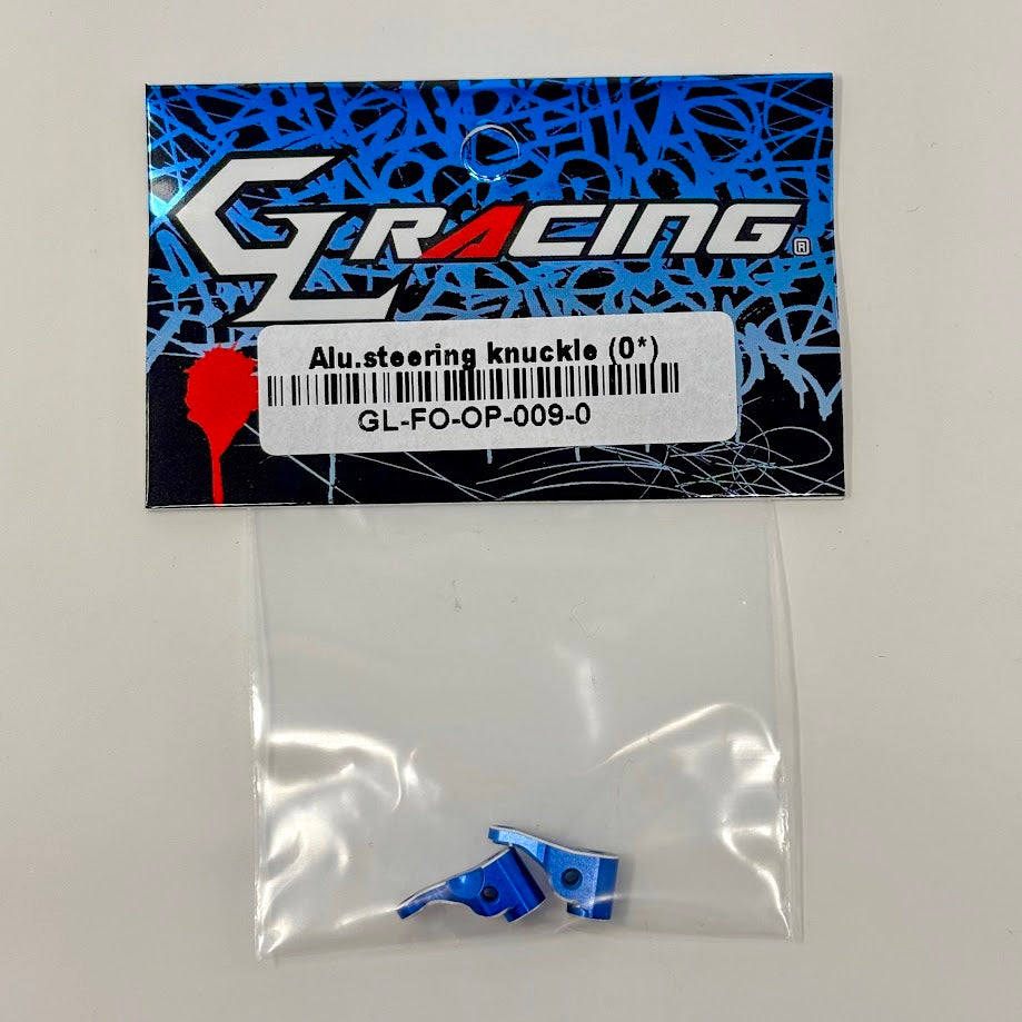 GL Racing aluminum Formula One steering knuckle with 0° angle, designed for high-performance racing and precise steering control