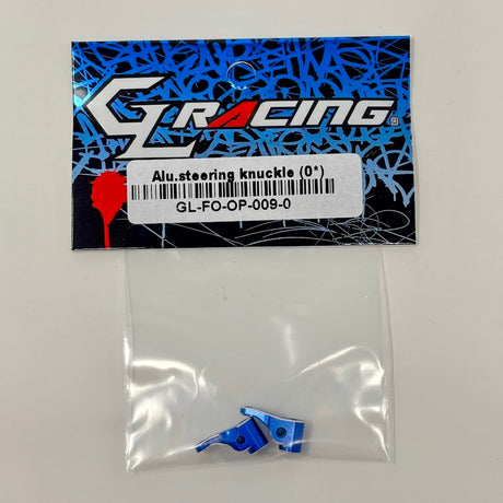 GL Racing aluminum Formula One steering knuckle with 0° angle, designed for high-performance racing and precise steering control