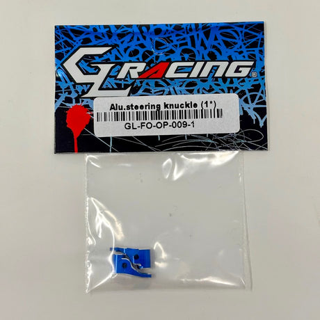 GL Racing aluminum F1 steering knuckle with 1° angle, designed for high-performance racing car suspension systems.