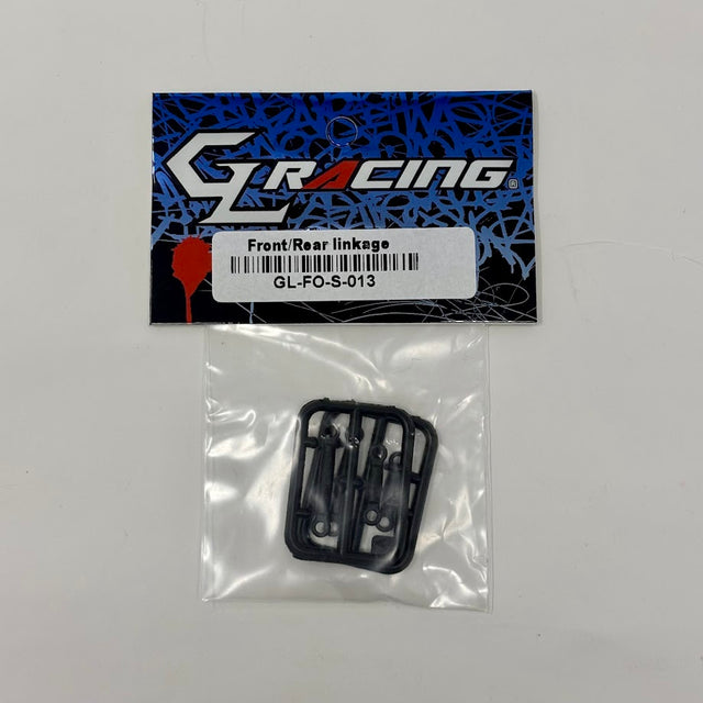 GL Racing Formula One front and rear linkage with detailed metal components for high-performance racing vehicles.