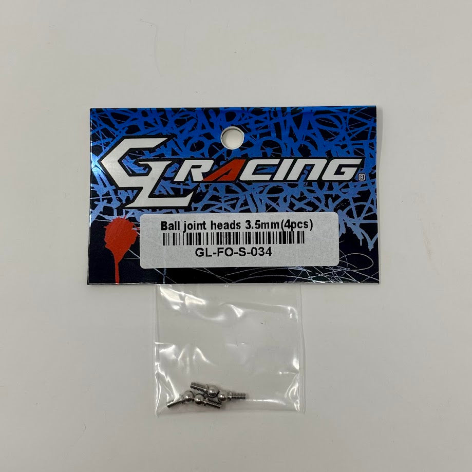 Set of four GL Racing GL Formula One 3.5mm ball joint heads, used for RC car suspension and steering components.