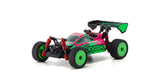 Kyosho Mini-Z 4WD Inferno MP9 buggy RC car in pink and green, ready-to-run model with detailed exterior and racing design.