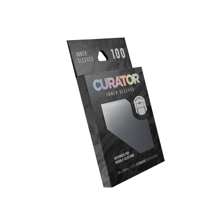 Orange Nebula Curator inner sleeves in a box, designed to protect and organize trading cards or game components.