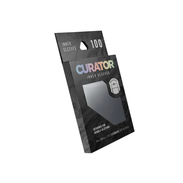 Orange Nebula Curator inner sleeves in a box, designed to protect and organize trading cards or game components.