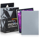 Pack of 100 BCW Iridian Matte Standard Sleeves in silver, showing smooth matte finish and clear plastic material for card protection.