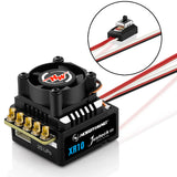 Hobbywing XERUN XR10 Justock G3S RC car ESC with JST connector, black circuit board and cooling fins for high-performance racing.