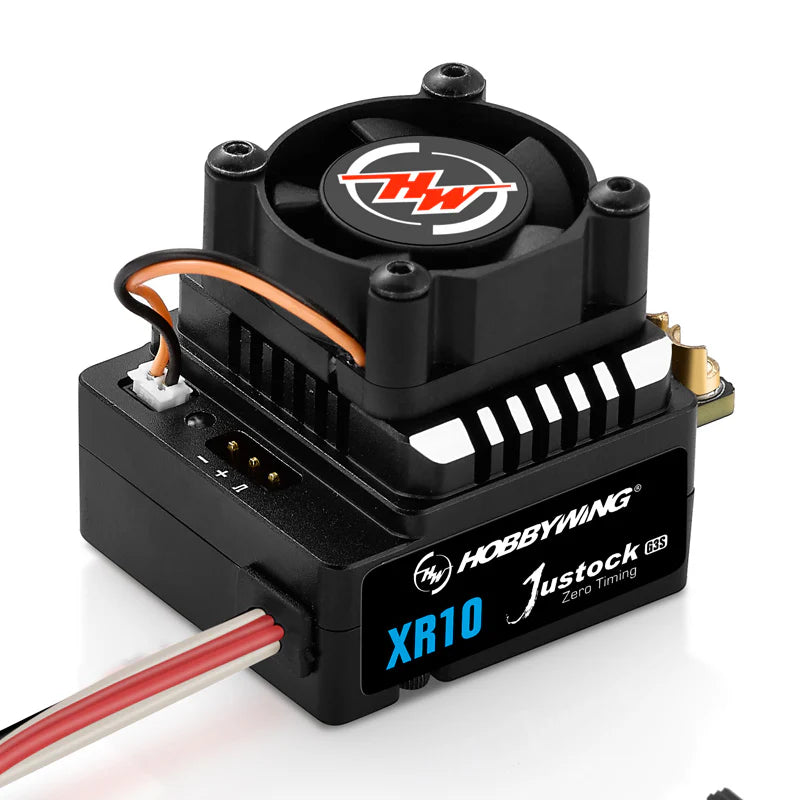 Hobbywing XERUN XR10 Justock G3S RC car ESC with JST connector, compact black electronic speed controller for RC racing vehicles.