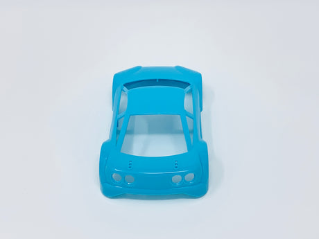Jomurema GT01 car body set in neon blue, featuring sleek aerodynamic design and detailed finish, for custom vehicle modification.
