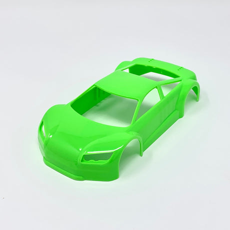 Neon green Jomurema GT01 car body with sleek aerodynamic design, shown from a side angle on a plain background.