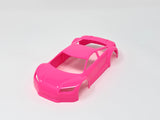 Jomurema GT01 car body set in neon pink, featuring detailed aerodynamic design for model cars.