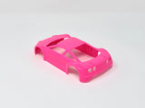 Jomurema GT01 car body set in vibrant neon pink, featuring detailed design and aerodynamic shape for racing or show cars.