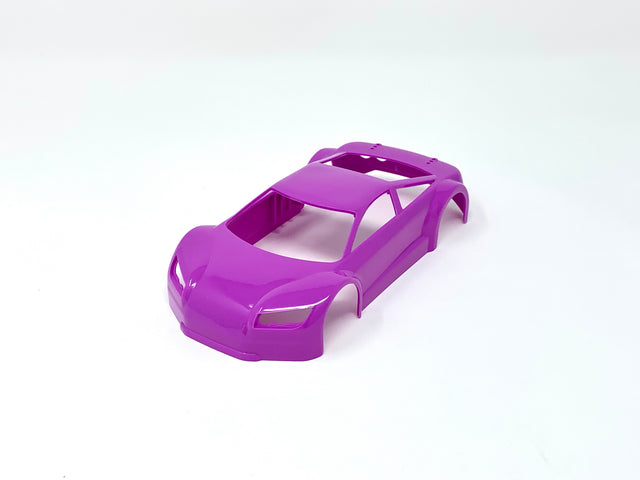 Jomurema GT01 car body set in vibrant neon violet color, designed for custom vehicle styling and modification.