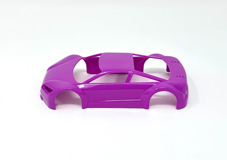 Jomurema GT01 car body set in neon violet, featuring sleek design and vibrant color for custom vehicle styling.