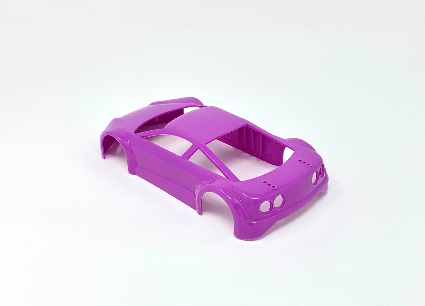 Jomurema GT01 car body set in vibrant neon violet color, featuring detailed design and glossy finish for enhanced vehicle styling.