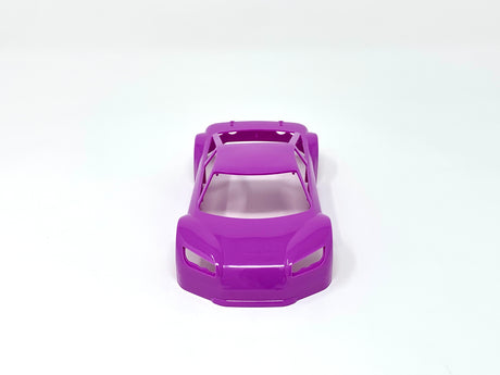 Jomurema GT01 car body set in neon violet color, featuring sleek aerodynamic design and vibrant finish.