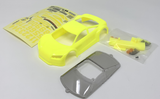 Jomurema GT01 car body in vibrant neon yellow with sleek design, showcasing its aerodynamic shape and bold color.