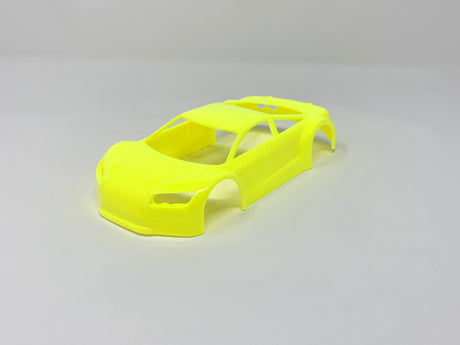 Jomurema GT01 car body in vibrant neon yellow, showcasing a sleek, aerodynamic design perfect for custom vehicle builds.