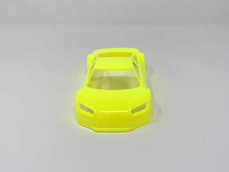 Neon yellow Jomurema GT01 car body kit on a vehicle, showcasing its sleek design and vibrant color for automotive customization.