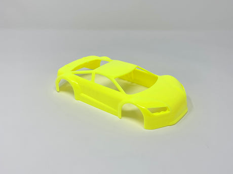 Jomurema GT01 car body in vibrant neon yellow, showcasing the sleek design and detailed finish of the Jomurema brand.