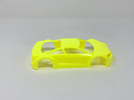 Jomurema GT01 car body in neon yellow, showing sleek aerodynamic design and vibrant color on a sports car.