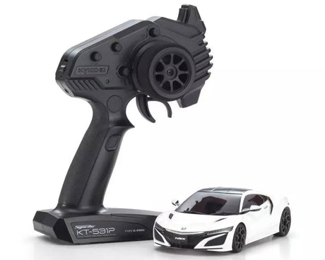 Kyosho Mini-Z RWD MR04 Honda NSX remote control car on a track, showcasing detailed exterior and sleek design.
