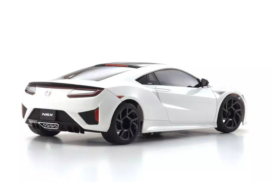 Kyosho Mini-Z RWD MR04 Honda NSX remote control car on a track with detailed body and colorful design.