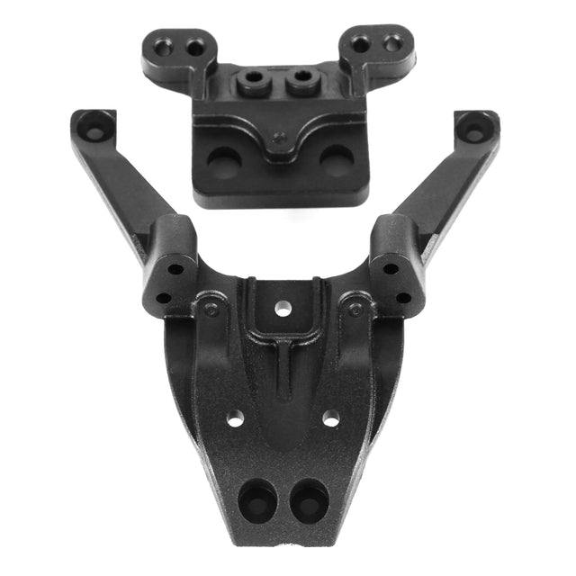 LC Racing L5004 top plate and ball stud mount for RC cars, shown in black with mounting holes and structural design