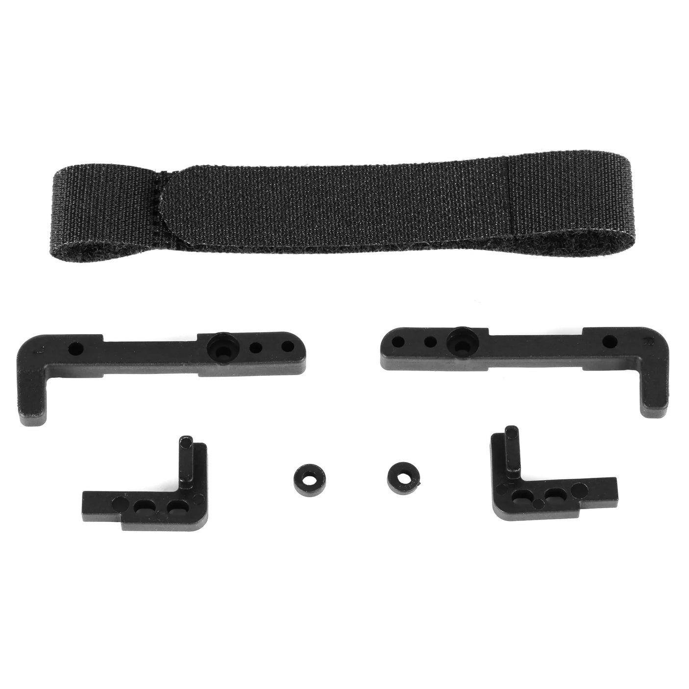 LC Racing L5013 battery mount set for RC cars, showing black plastic battery holder with mounting brackets and screws.
