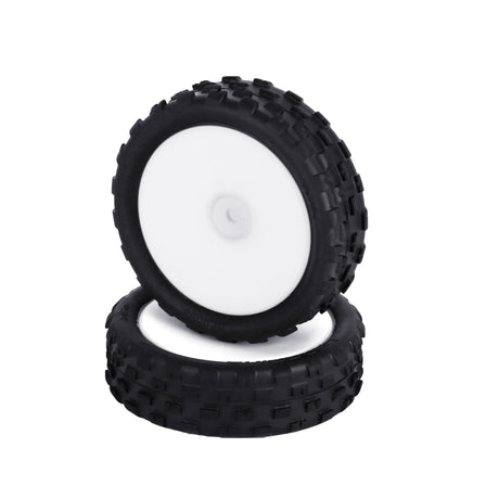 Pair of LC Racing L5041 pre-mounted mini buggy 2WD front tires for RC car, featuring durable rubber and lightweight construction.