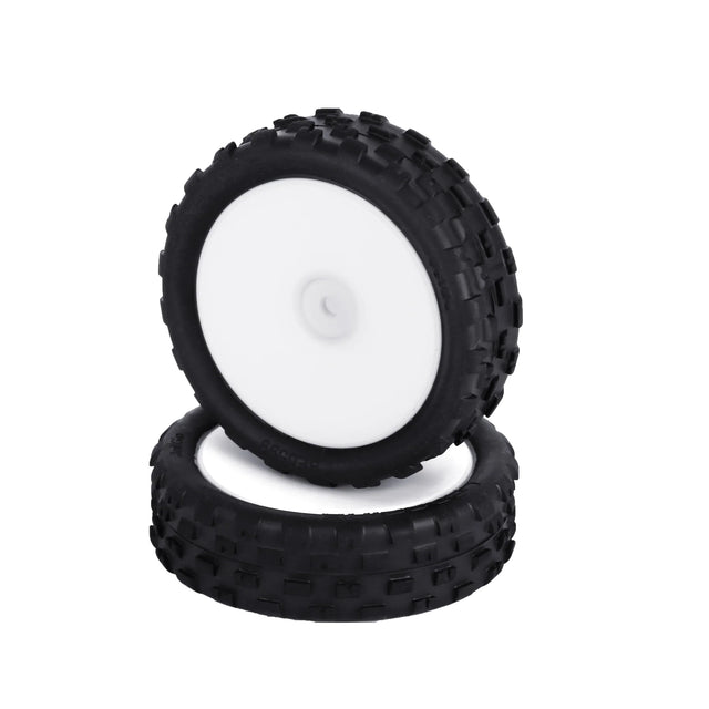Pair of LC Racing L5041 pre-mounted mini buggy 2WD front tires for RC car, featuring durable rubber and lightweight construction.