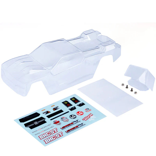 LC Racing L5062 BHC-1ST clear body shell for RC cars, shown in transparent plastic with detailed contours and mounting points.