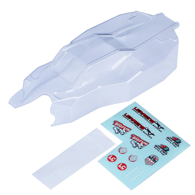 LC Racing L5074 BHC-1 clear body for long wheel base RC car, showcasing a transparent, detailed shell for racing enthusiasts.