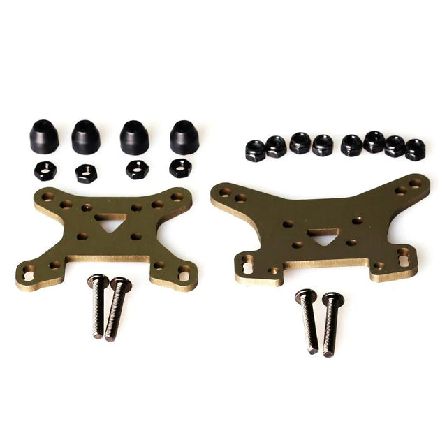 LC Racing L6009 Shock Tower Set showing two black shock towers with mounting holes and structural design for RC car suspension.