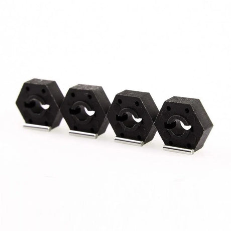 LC Racing L6016 12mm composite wheel hex set, durable RC car wheel adapters and spacers, shown in black with detailed close-up.