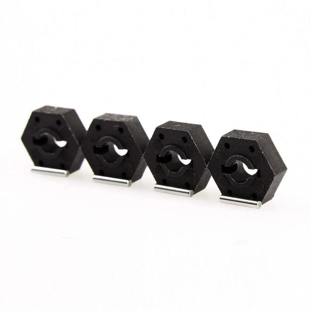 LC Racing L6016 12mm composite wheel hex set, durable RC car wheel adapters and spacers, shown in black with detailed close-up.