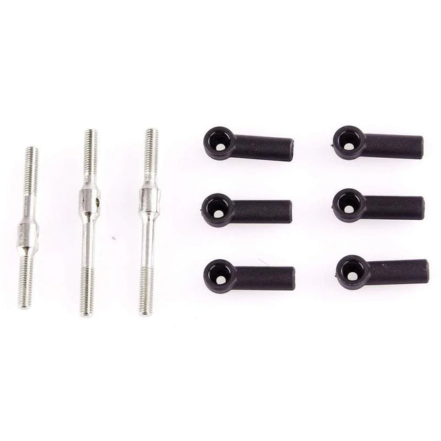 LC Racing L6019 turnbuckle ball caps set, close-up of black metal caps with red and silver accents on a white background