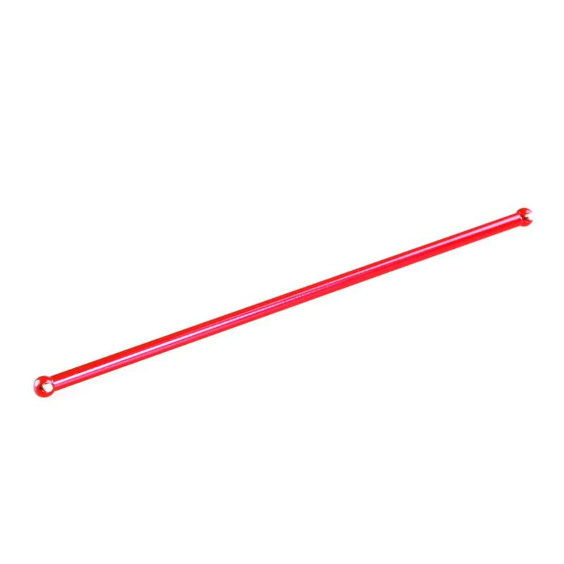 LC Racing L6037 225mm wheelbase aluminum middle drive shaft for RC cars, shown in silver with detailed construction.