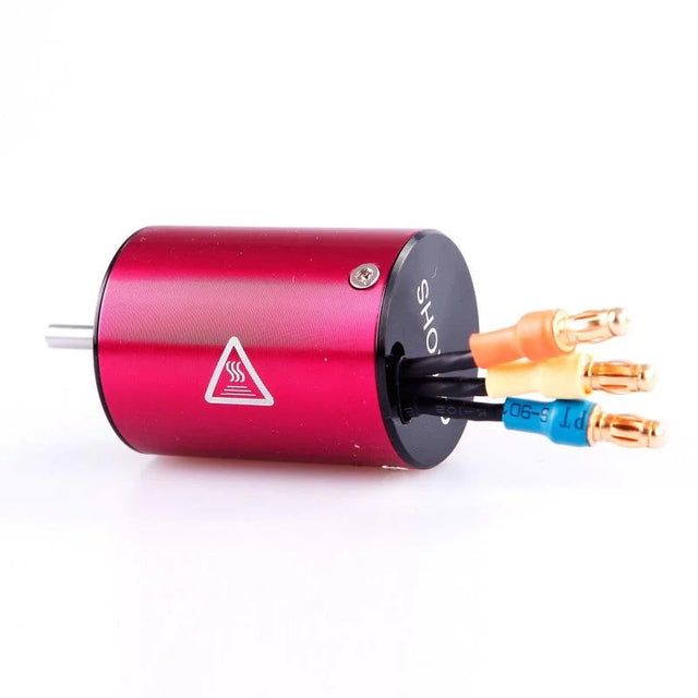 LC Racing L6048 2840 4500kv brushless motor with black and silver body, cooling fins, and wiring visible.