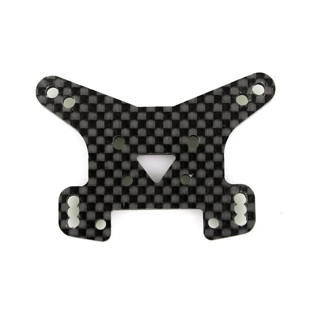 LC Racing L6092 2.5mm carbon fiber rear shock tower with precise cutouts and mounting points for RC car suspension.