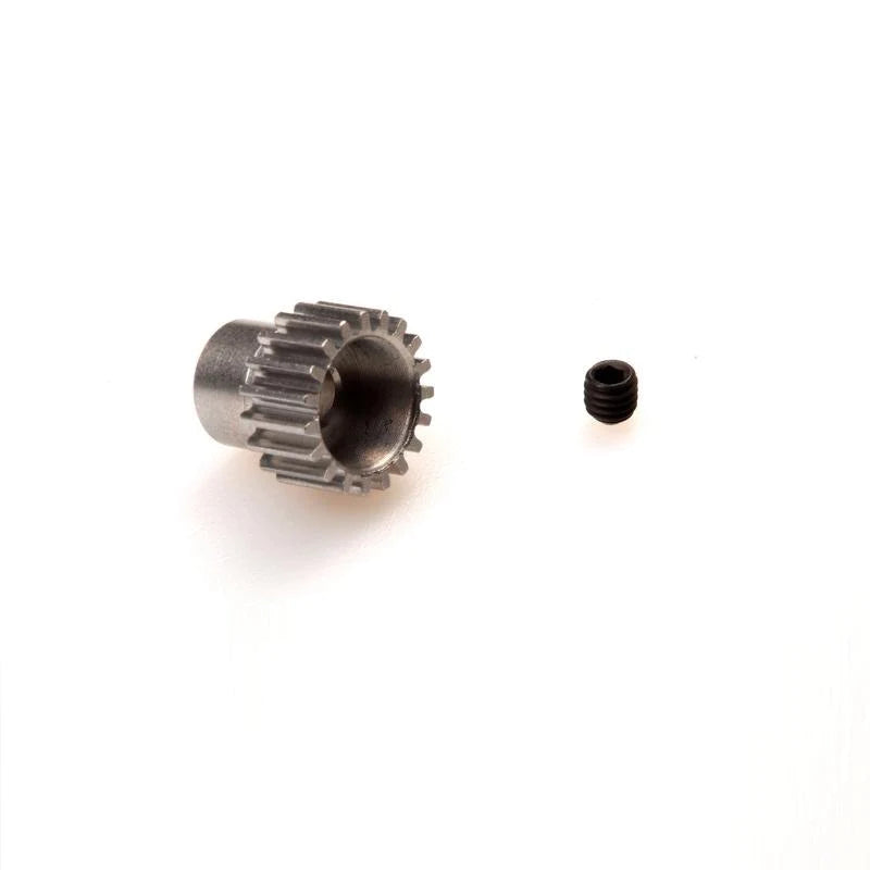 LC Racing L6096 18-tooth motor pinion gear for 3.175mm shaft, shown in black with gear teeth and mounting hole details.