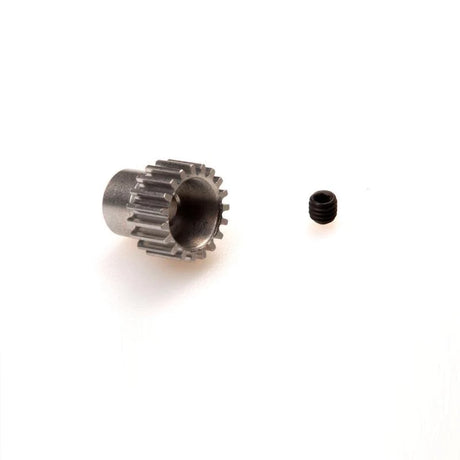 LC Racing L6096 18-tooth motor pinion gear for 3.175mm shaft, shown in black with gear teeth and mounting hole details.