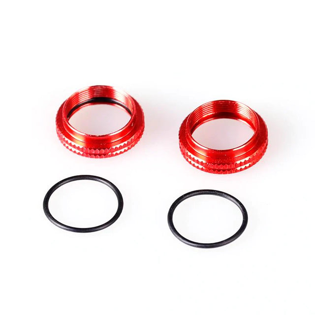 Aluminum shock adjustable nut for RC cars, LC Racing L6113, shown on a black background with detailed threading and branding.