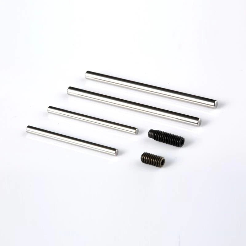 LC Racing L6119 hinge pins and set screws set shown in a close-up image with metal components and packaging.