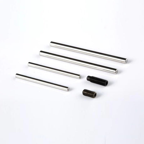 LC Racing L6119 hinge pins and set screws set shown in a close-up image with metal components and packaging.
