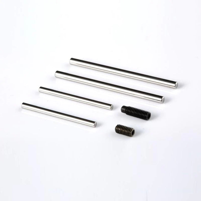 LC Racing L6119 hinge pins and set screws set shown in a close-up image with metal components and packaging.