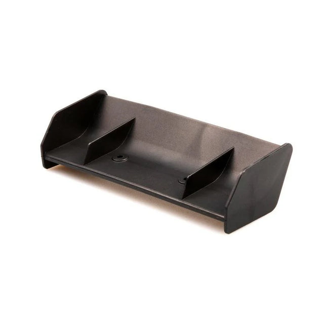 LC Racing L6129 DT rear wing, black aerodynamic RC car wing with mounting brackets, designed for high-performance RC racing vehicles.