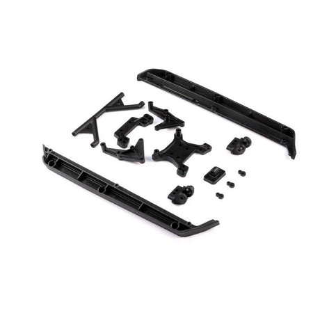 LC Racing L6133 DT Shock Tower and Mount Plate, black metal RC car suspension component with mounting points and structural details.